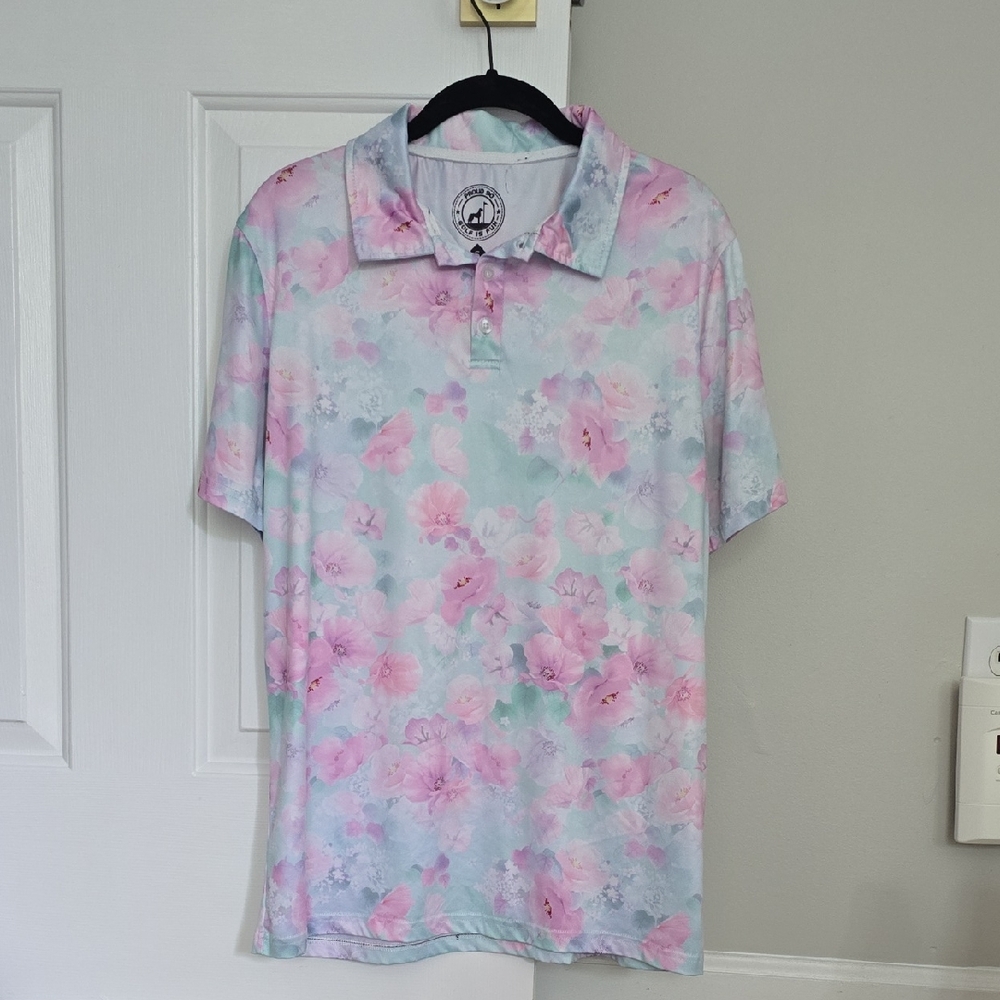 Pink and Blue Polo Shirt with Tie-Dye Effect